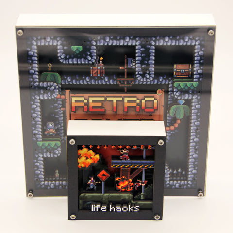 3D Pixel Art - Run n Gun Cheat Code - Miniature Customisable Shadowbox Artwork