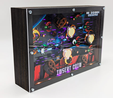 LED Animated 3D Pixel Art - Arcade Shoot-em-up. Customisable Shadow Box