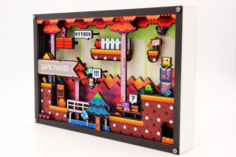 3D Pixel Art - Paused Platform Adventure - Customisable Shadow Box