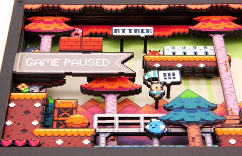 3D Pixel Art - Paused Platform Adventure - Customisable Shadow Box