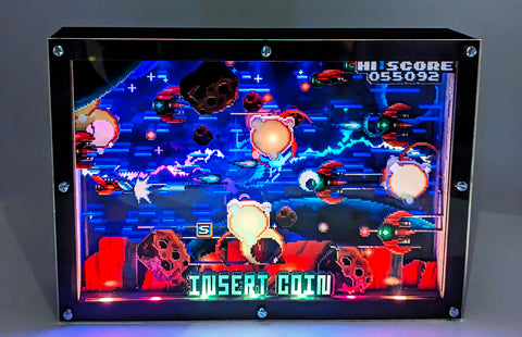 LED Animated 3D Pixel Art - Arcade Shoot-em-up. Customisable Shadow Box