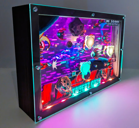 LED Animated 3D Pixel Art - Arcade Shoot-em-up. Customisable Shadow Box