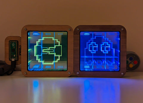 Animated LED Retro Frame Double Set - 8 Bit Pac and Ghost with Pico Pi Controller.