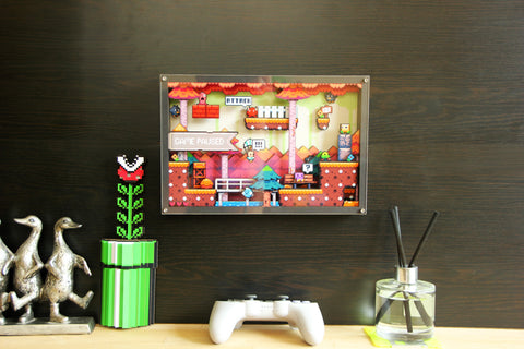 3D Pixel Art - Paused Platform Adventure - Customisable Shadow Box